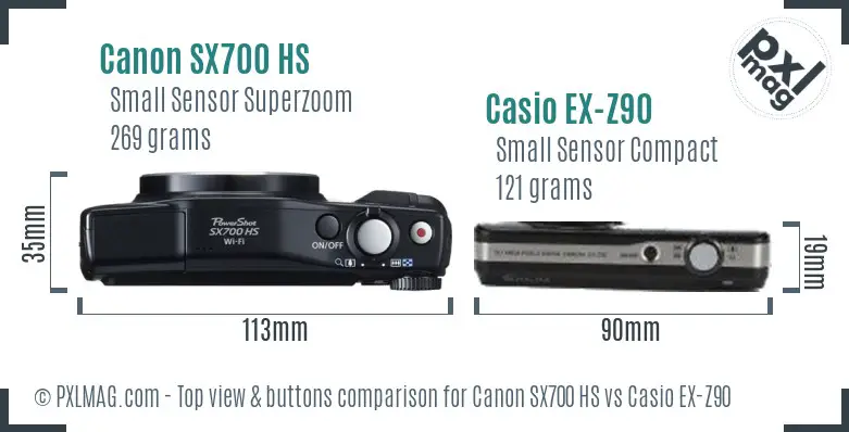 Canon SX700 HS vs Casio EX-Z90 top view buttons comparison