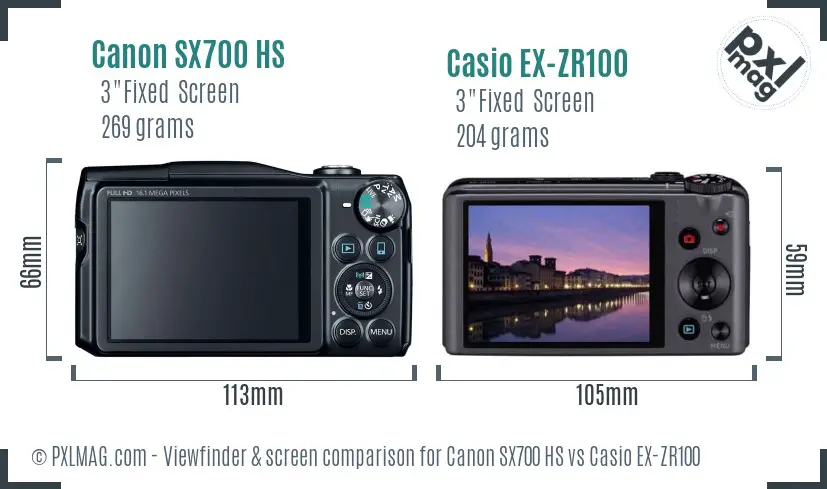 Canon SX700 HS vs Casio EX-ZR100 Screen and Viewfinder comparison