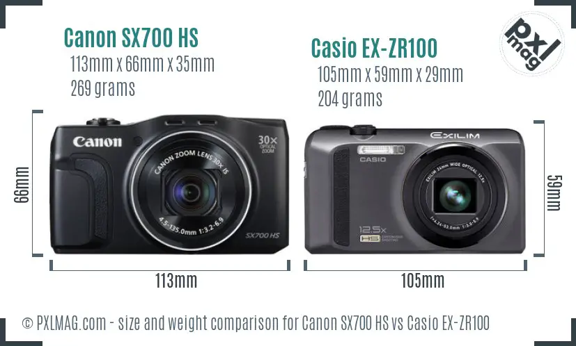 Canon SX700 HS vs Casio EX-ZR100 size comparison