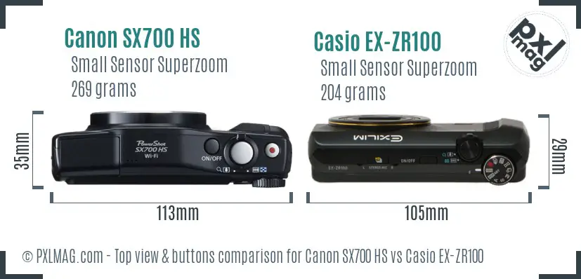 Canon SX700 HS vs Casio EX-ZR100 top view buttons comparison