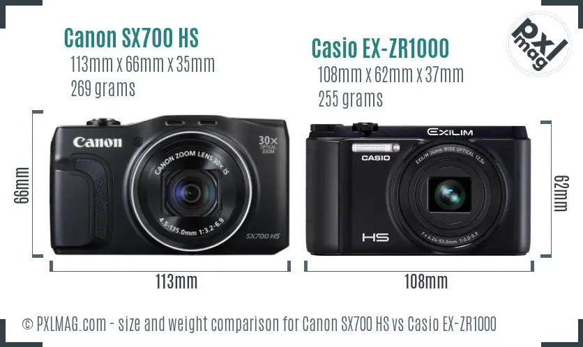 Canon SX700 HS vs Casio EX-ZR1000 size comparison