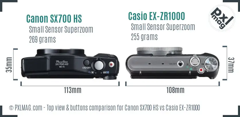 Canon SX700 HS vs Casio EX-ZR1000 top view buttons comparison