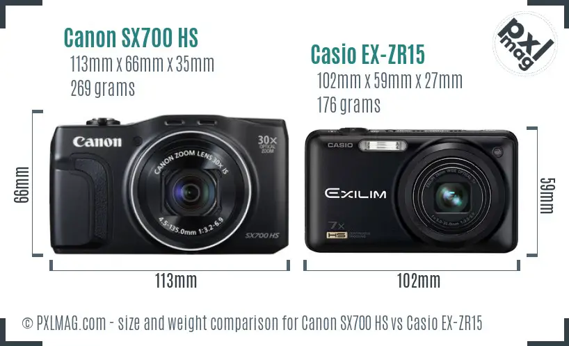 Canon SX700 HS vs Casio EX-ZR15 size comparison
