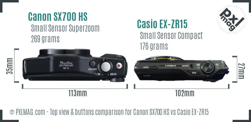 Canon SX700 HS vs Casio EX-ZR15 top view buttons comparison