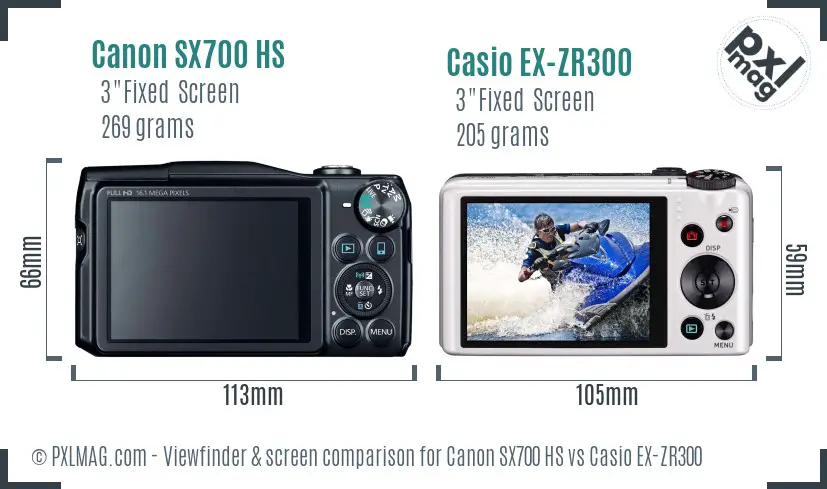 Canon SX700 HS vs Casio EX-ZR300 Screen and Viewfinder comparison