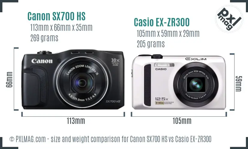 Canon SX700 HS vs Casio EX-ZR300 size comparison