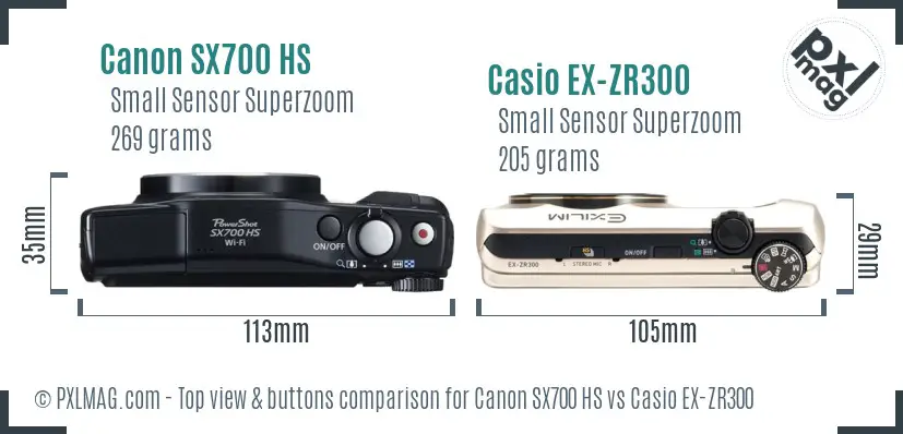 Canon SX700 HS vs Casio EX-ZR300 top view buttons comparison