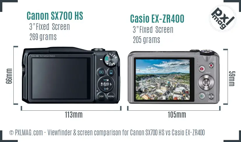 Canon SX700 HS vs Casio EX-ZR400 Screen and Viewfinder comparison