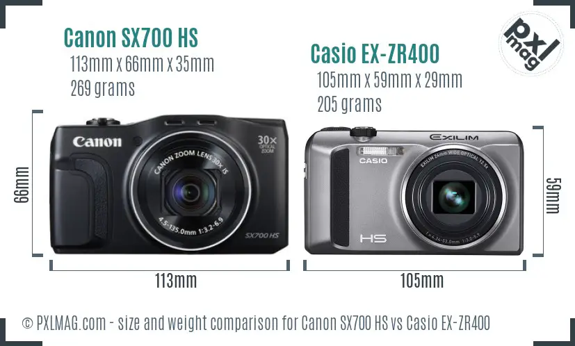 Canon SX700 HS vs Casio EX-ZR400 size comparison