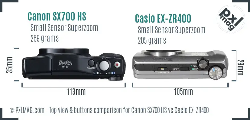 Canon SX700 HS vs Casio EX-ZR400 top view buttons comparison