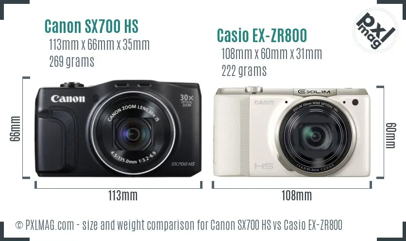 Canon SX700 HS vs Casio EX-ZR800 size comparison