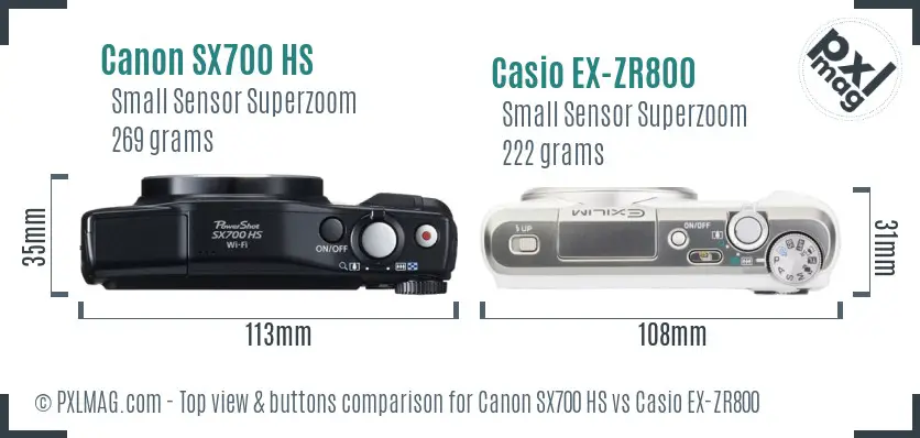 Canon SX700 HS vs Casio EX-ZR800 top view buttons comparison