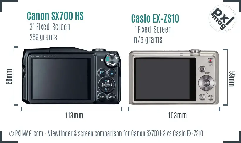 Canon SX700 HS vs Casio EX-ZS10 Screen and Viewfinder comparison