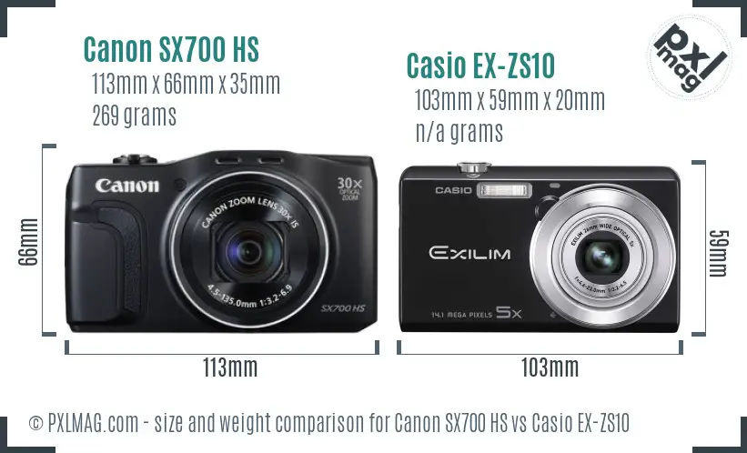 Canon SX700 HS vs Casio EX-ZS10 size comparison