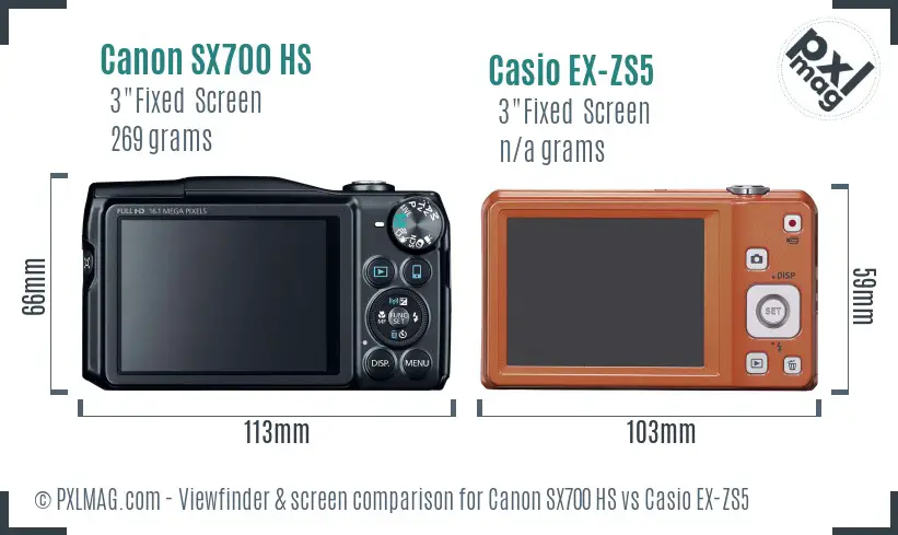 Canon SX700 HS vs Casio EX-ZS5 Screen and Viewfinder comparison