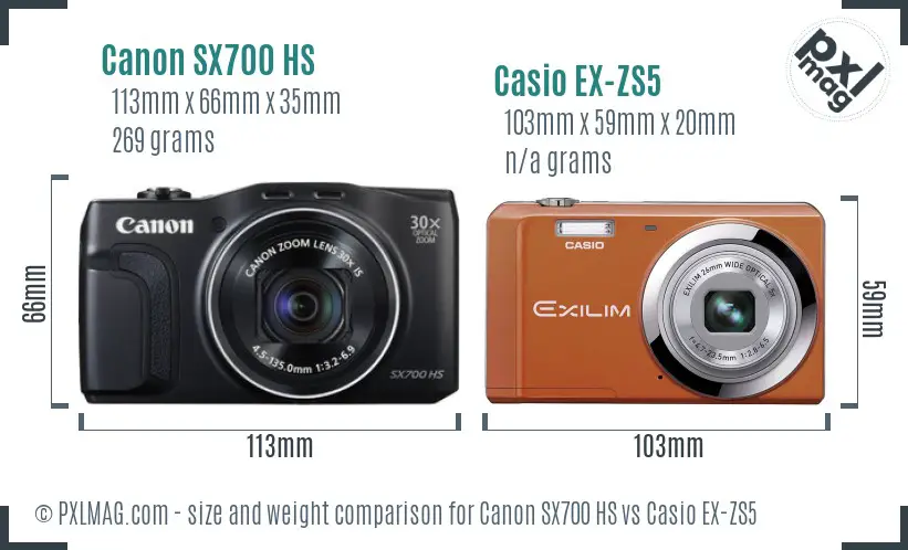 Canon SX700 HS vs Casio EX-ZS5 size comparison