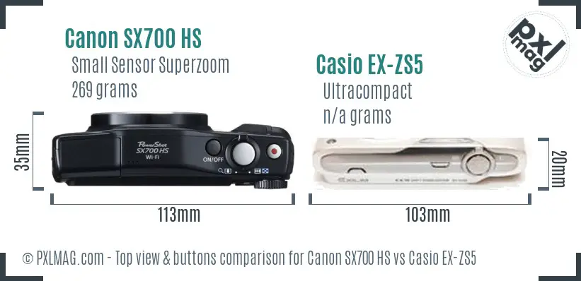 Canon SX700 HS vs Casio EX-ZS5 top view buttons comparison