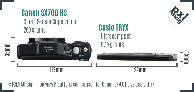 Canon SX700 HS vs Casio TRYX top view buttons comparison Canon SX700 HS vs Casio TRYX top view buttons comparison