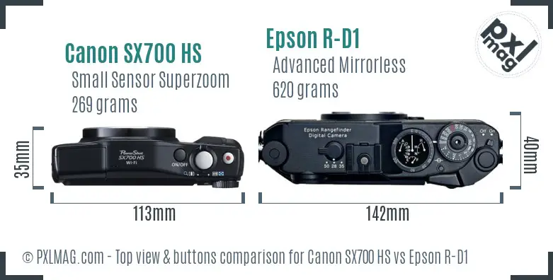 Canon SX700 HS vs Epson R-D1 top view buttons comparison