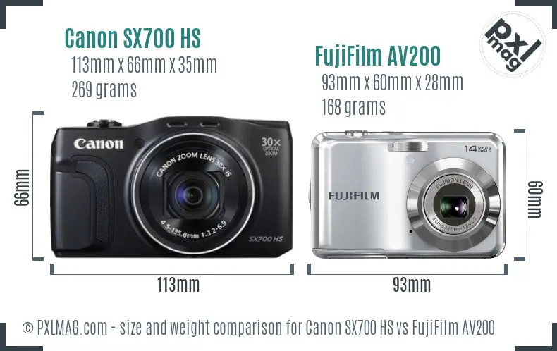 Canon SX700 HS vs FujiFilm AV200 size comparison