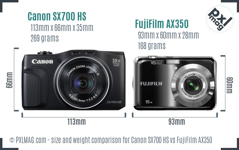 Canon SX700 HS vs FujiFilm AX350 size comparison Canon SX700 HS vs FujiFilm AX350 size comparison