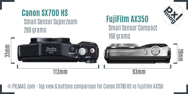 Canon SX700 HS vs FujiFilm AX350 top view buttons comparison