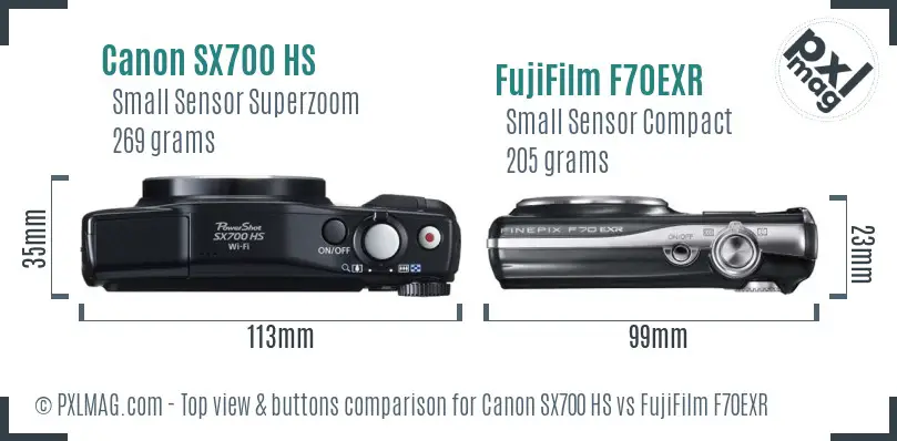 Canon SX700 HS vs FujiFilm F70EXR top view buttons comparison