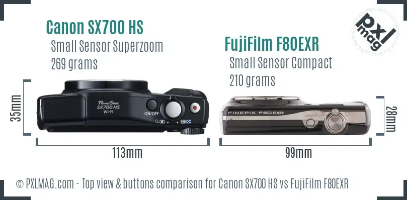Canon SX700 HS vs FujiFilm F80EXR top view buttons comparison