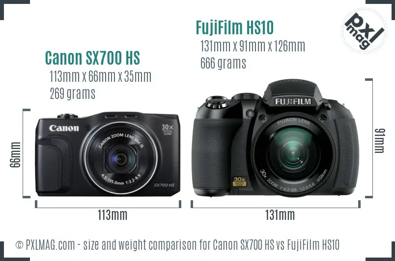 Canon SX700 HS vs FujiFilm HS10 size comparison