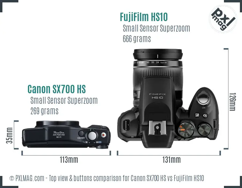 Canon SX700 HS vs FujiFilm HS10 top view buttons comparison