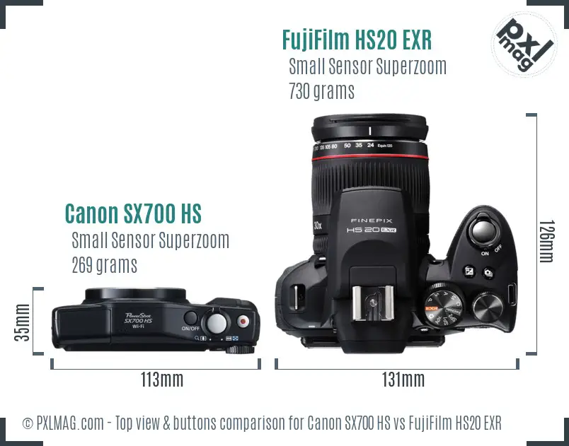 Canon SX700 HS vs FujiFilm HS20 EXR top view buttons comparison
