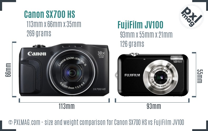 Canon SX700 HS vs FujiFilm JV100 size comparison Canon SX700 HS vs FujiFilm JV100 size comparison