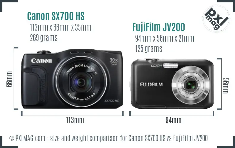 Canon SX700 HS vs FujiFilm JV200 size comparison