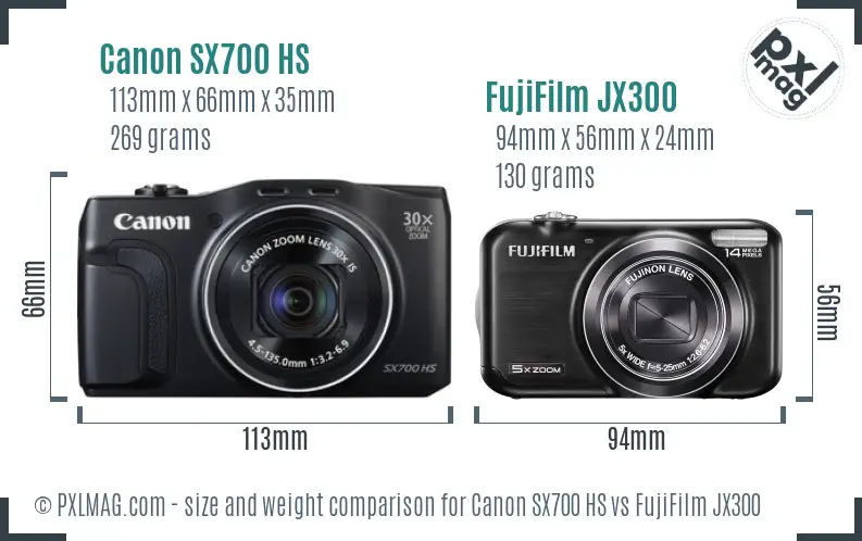 Canon SX700 HS vs FujiFilm JX300 size comparison