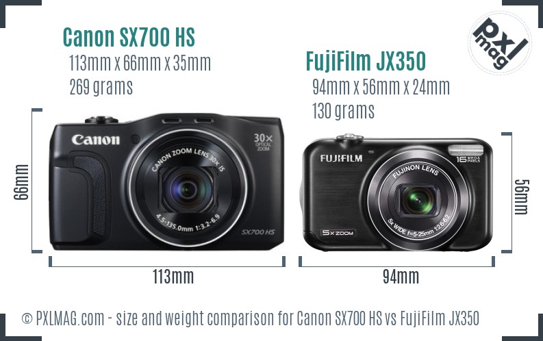 Canon SX700 HS vs FujiFilm JX350 size comparison