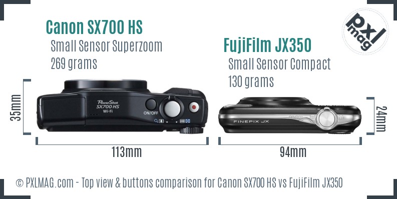 Canon SX700 HS vs FujiFilm JX350 top view buttons comparison