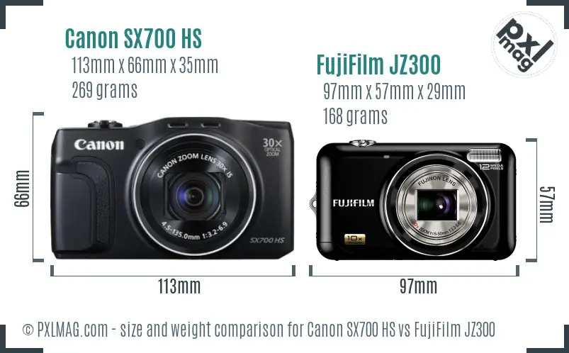 Canon SX700 HS vs FujiFilm JZ300 size comparison Canon SX700 HS vs FujiFilm JZ300 size comparison