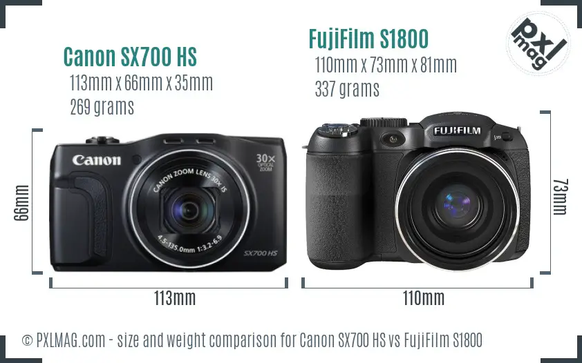 Canon SX700 HS vs FujiFilm S1800 size comparison