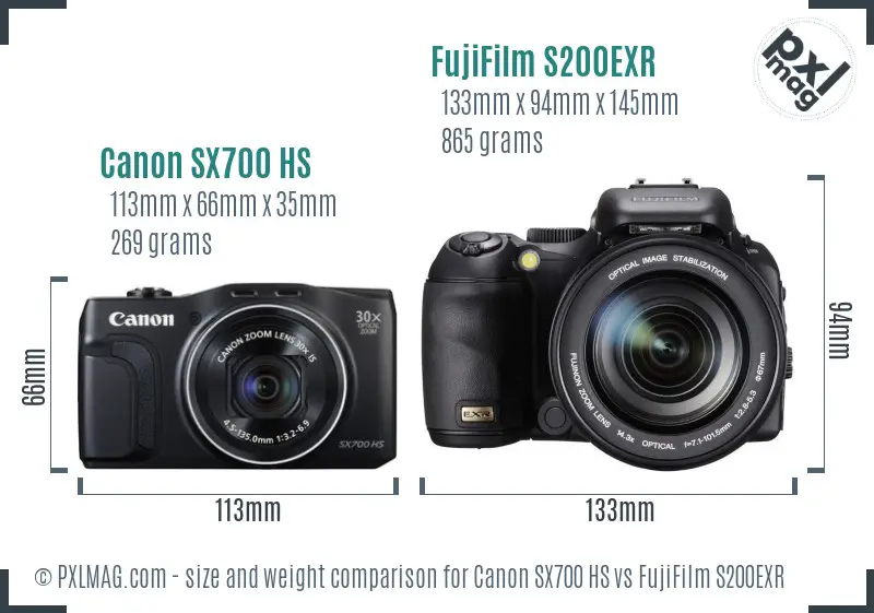 Canon SX700 HS vs FujiFilm S200EXR size comparison
