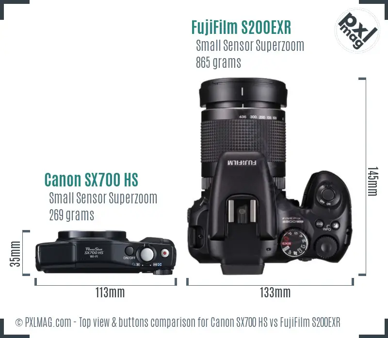 Canon SX700 HS vs FujiFilm S200EXR top view buttons comparison