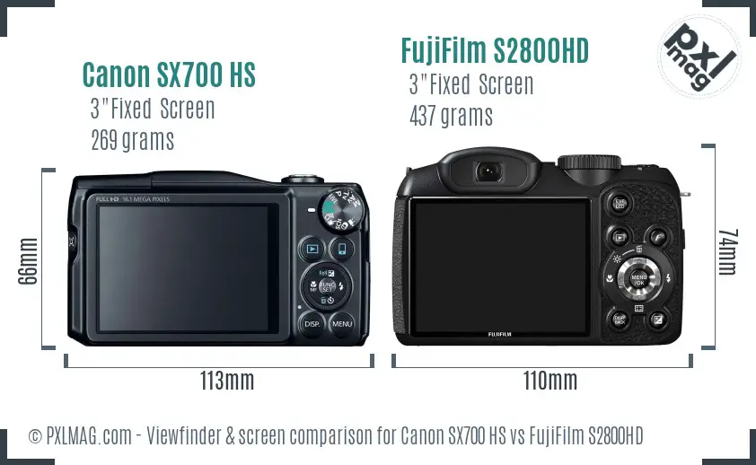 Canon SX700 HS vs FujiFilm S2800HD Screen and Viewfinder comparison