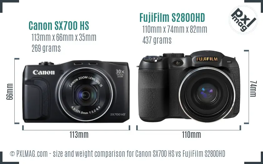 Canon SX700 HS vs FujiFilm S2800HD size comparison