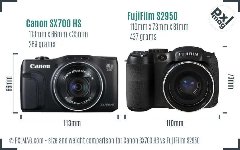 Canon SX700 HS vs FujiFilm S2950 size comparison