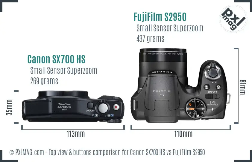 Canon SX700 HS vs FujiFilm S2950 top view buttons comparison