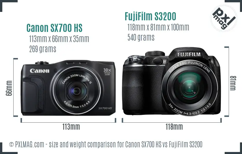 Canon SX700 HS vs FujiFilm S3200 size comparison Canon SX700 HS vs FujiFilm S3200 size comparison