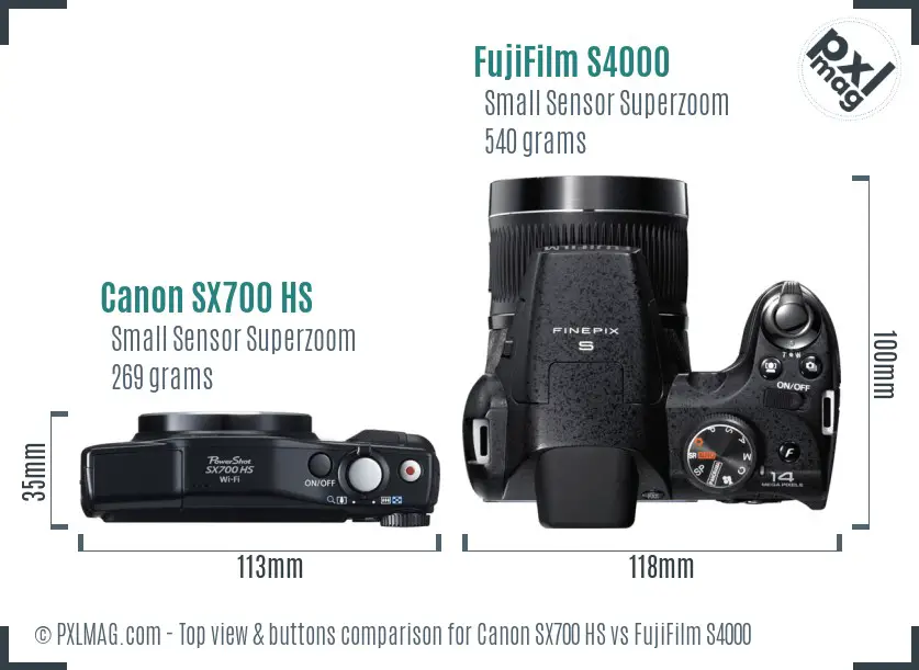 Canon SX700 HS vs FujiFilm S4000 top view buttons comparison