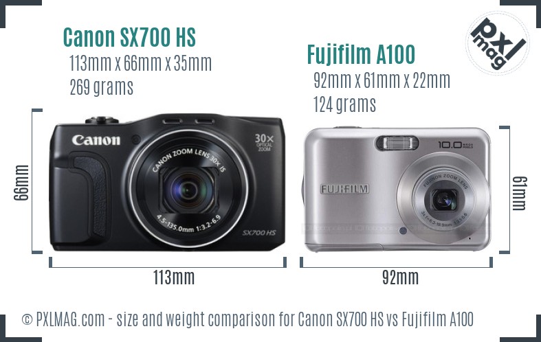 Canon SX700 HS vs Fujifilm A100 size comparison Canon SX700 HS vs Fujifilm A100 size comparison