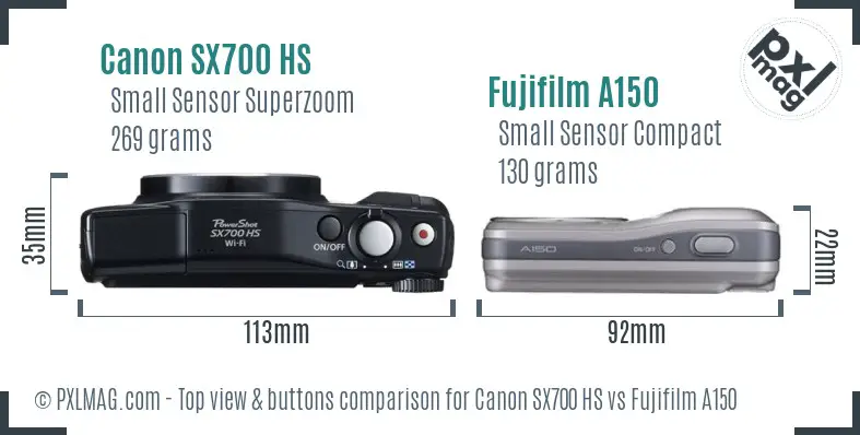 Canon SX700 HS vs Fujifilm A150 top view buttons comparison