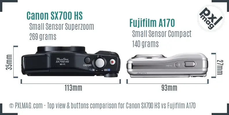 Canon SX700 HS vs Fujifilm A170 top view buttons comparison