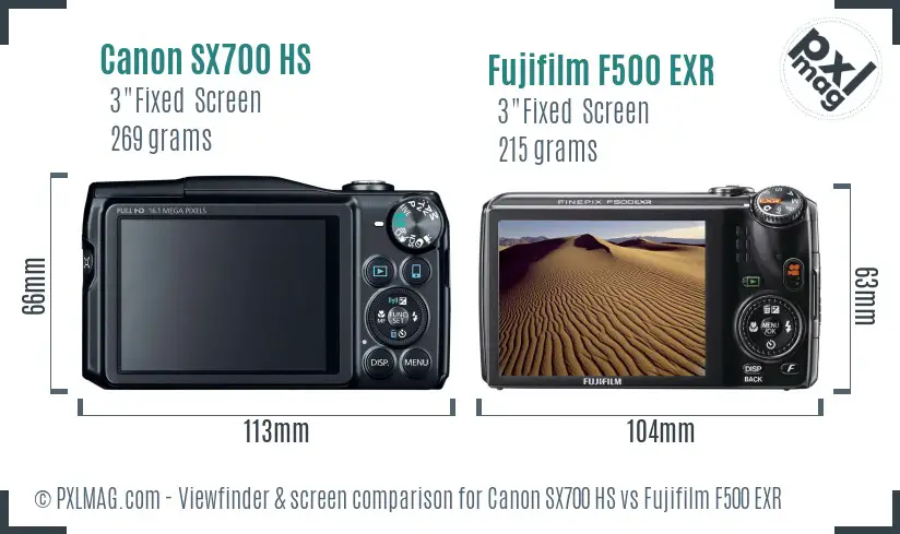 Canon SX700 HS vs Fujifilm F500 EXR Screen and Viewfinder comparison